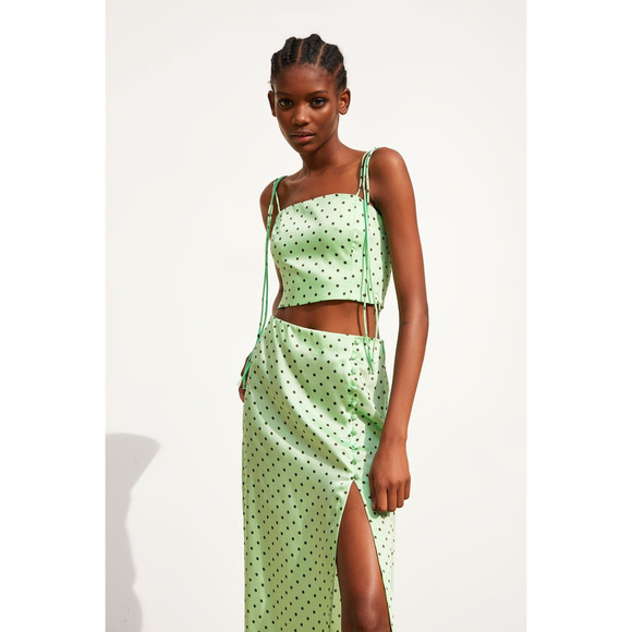 Zara Polka Dot Crop Top Mint Green Size S - Picture 4 of 12